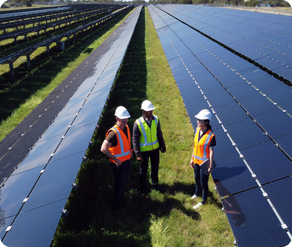 Engineers discussing at solar power plant